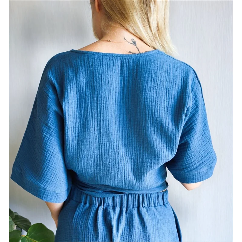 

Women's Short Sleeve V Neck Blouses Babydoll Tie Front Shirts Casual Crop Tops