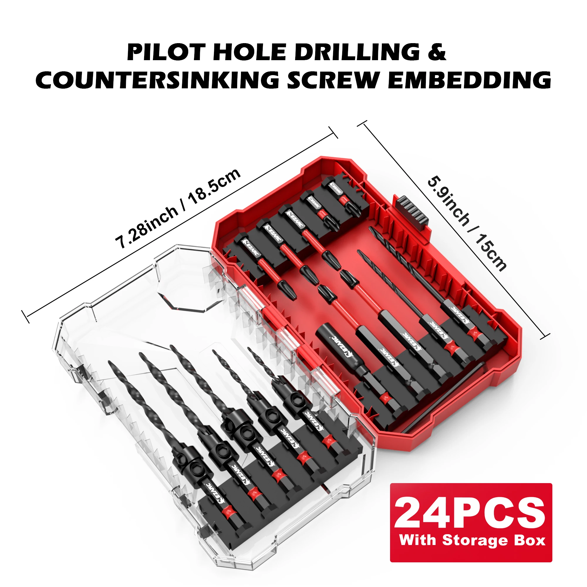 

Набор сверл с зенковкой, 24 шт., набор конических сверл для деревообработки, сверла с зенковкой и коробкой для хранения