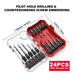 24PCS Countersink Drill Bit Set, Tapered Drill Bits Kit for Woodworking, Counter Sink Drill Bits with Storage Box