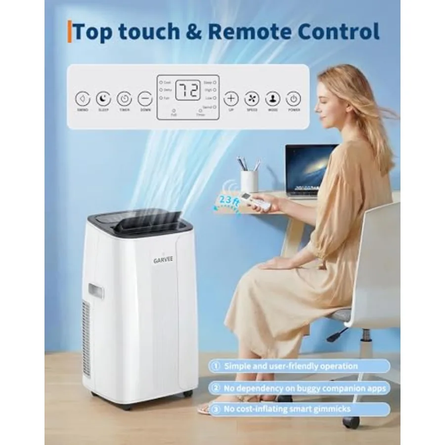 Portable air conditioner for home use, black ABS plastic, black color, 14000 BTU fast cooling with air purification, dehumidifi