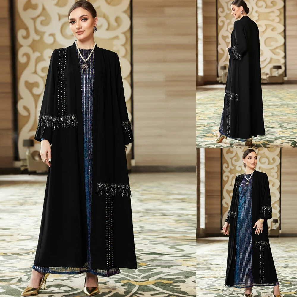 

Открытый абайя Дубай Кафтан мусульманский кардиган Abayas платья для женщин 2024 повседневное кимоно халат женский кафтан Турецкая мусульманская одежда