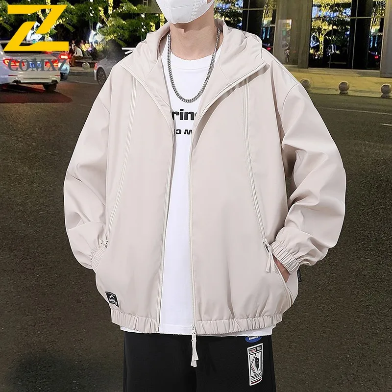 COMXZ 2025 Mens Autumn Jacket Trendy Youth Loose Fit Windbreaker Casual Streetwear Outerwear Lightweight