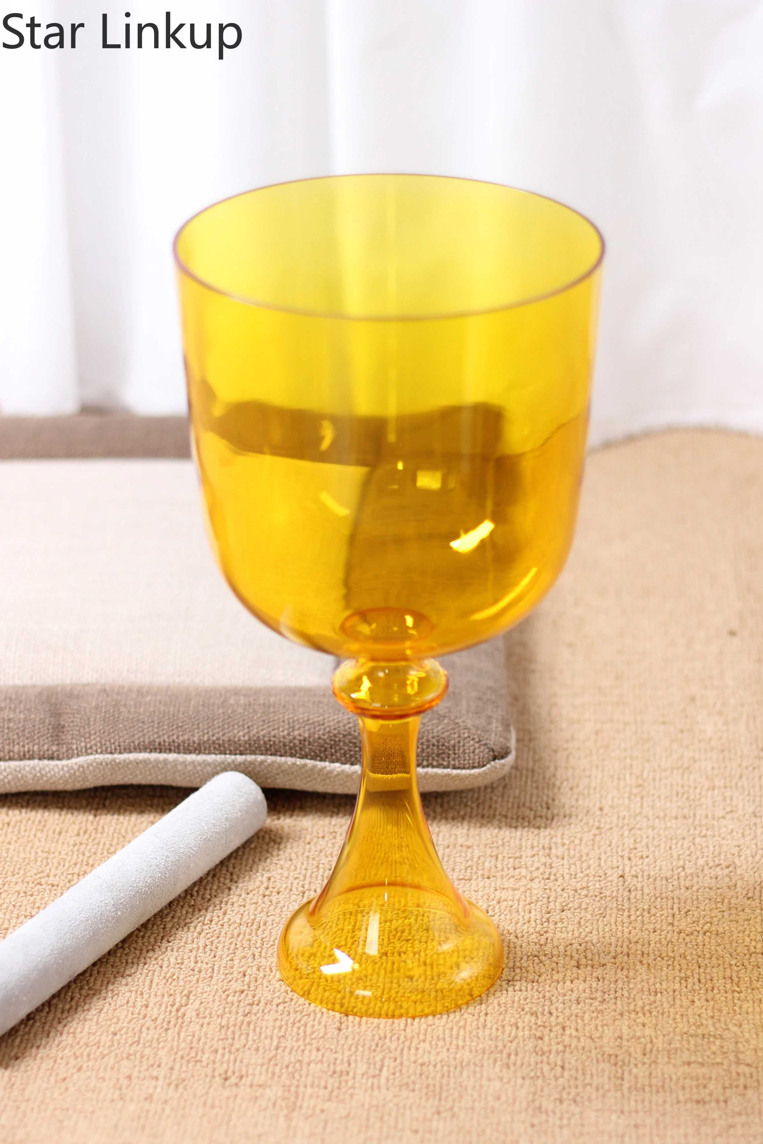 Star Linkup handheld music singing bowl, 5 inches top of the line transparent yellow spray painted sound therapy instrument  with Carry Case