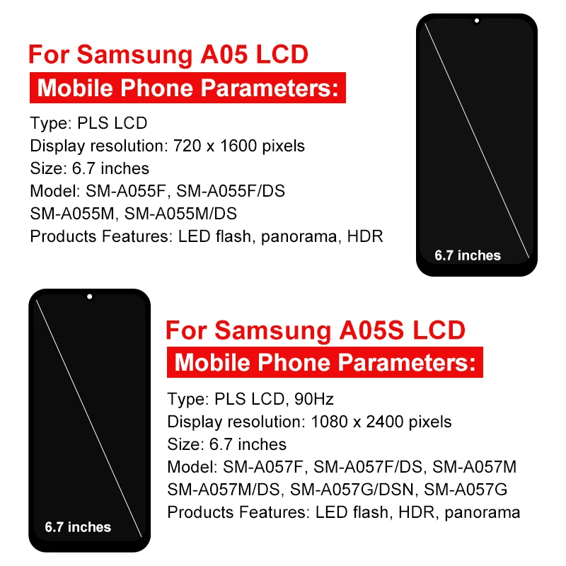 IPS For Samsung Galaxy A05 LCD SM-A055F Display Touch Screen Digitizer Assembly For Samsung A05s Display SM-A055F Replacement