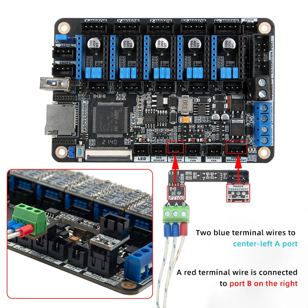 Lerdge 3D Printer Z board PT100 Expansion Module PT100 Temperature Sensor -50℃+500℃ high-temperature Resistant wire 1m/2m Cable