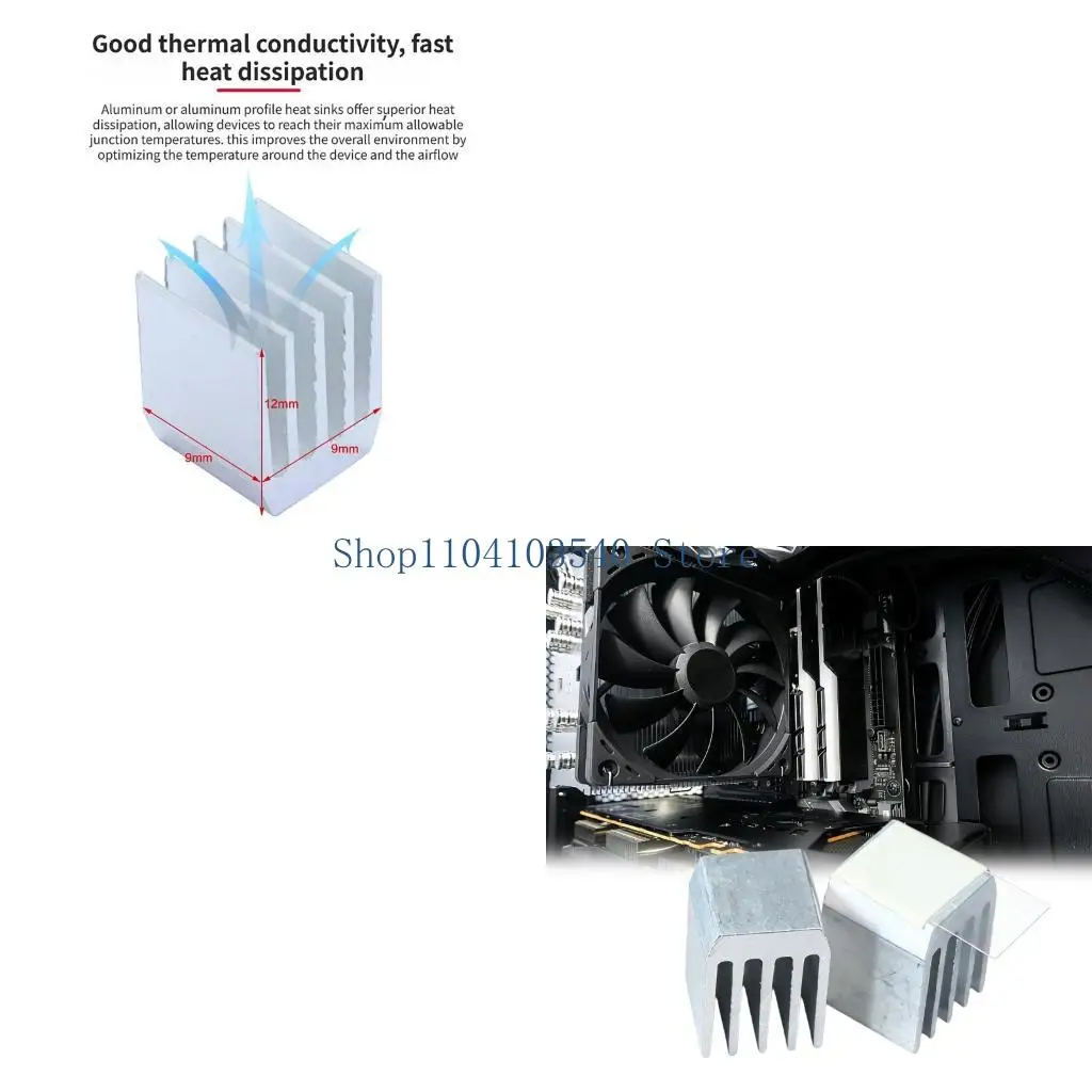 02DC Aluminum Heat Sink 9 x 9 x 12 mm for Small Chip Heat Control, 10 Pack Passive Metal Sink for DIY Electronics Repair