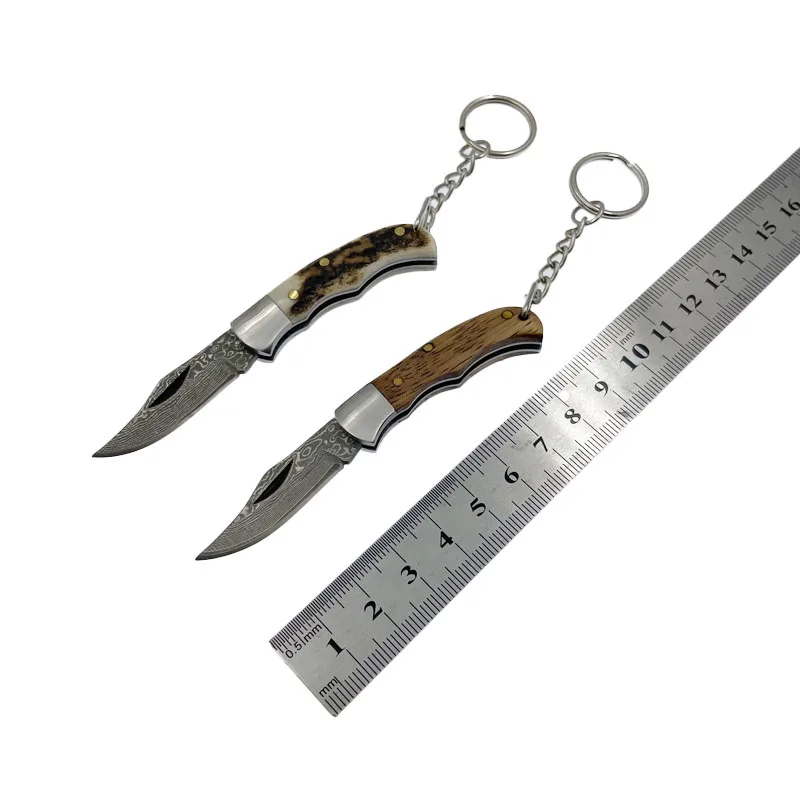 Handmade Damascus Steel  Antler Horn Handle Mini EDC Utility Pocket Folding Knife Tactical