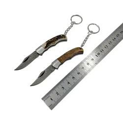Handmade Damascus Steel  Antler Horn Handle Mini EDC Utility Pocket Folding Knife Tactical