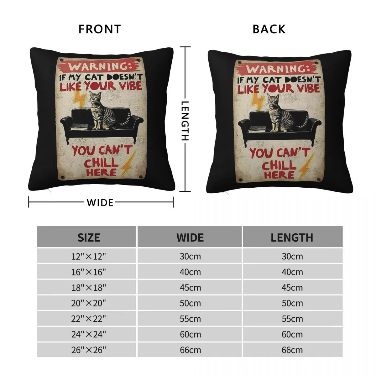 Cat Vibe Feline Warning Sign Pillowcase Polyester Linen Velvet Printed Zip Decor Throw Pillow Case Sofa Cushion Cover