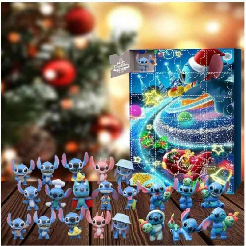 Disney-Lilo e Stitch Figuras Anime para Kid, Calendário do Advento do Natal, Toy Blind Box, boneca modelo, presente de Natal, acessórios, vendas quentes