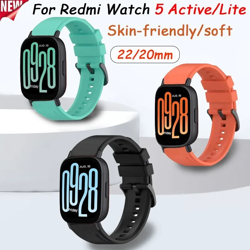 20mm 22mm Sports Silicone Strap for Redmi Watch 5 Lite Skin-friendly Bracelet Replacement watchband Redmi Watch 5 Active correa