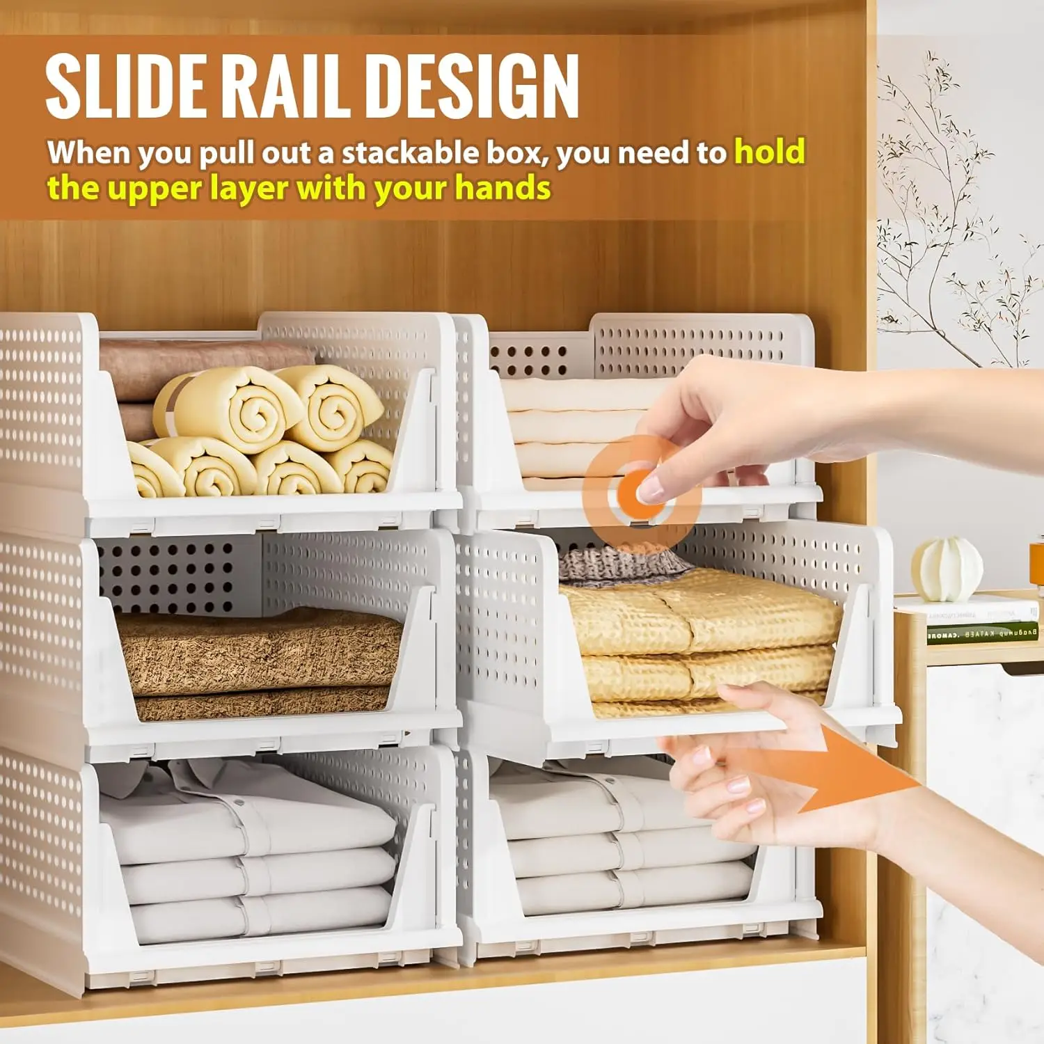 5 عبوات من صناديق بلاستيكية قابلة للتكديس، منظمات خزانة قابلة للطي لتخزين الملابس (5 لتر، أبيض)