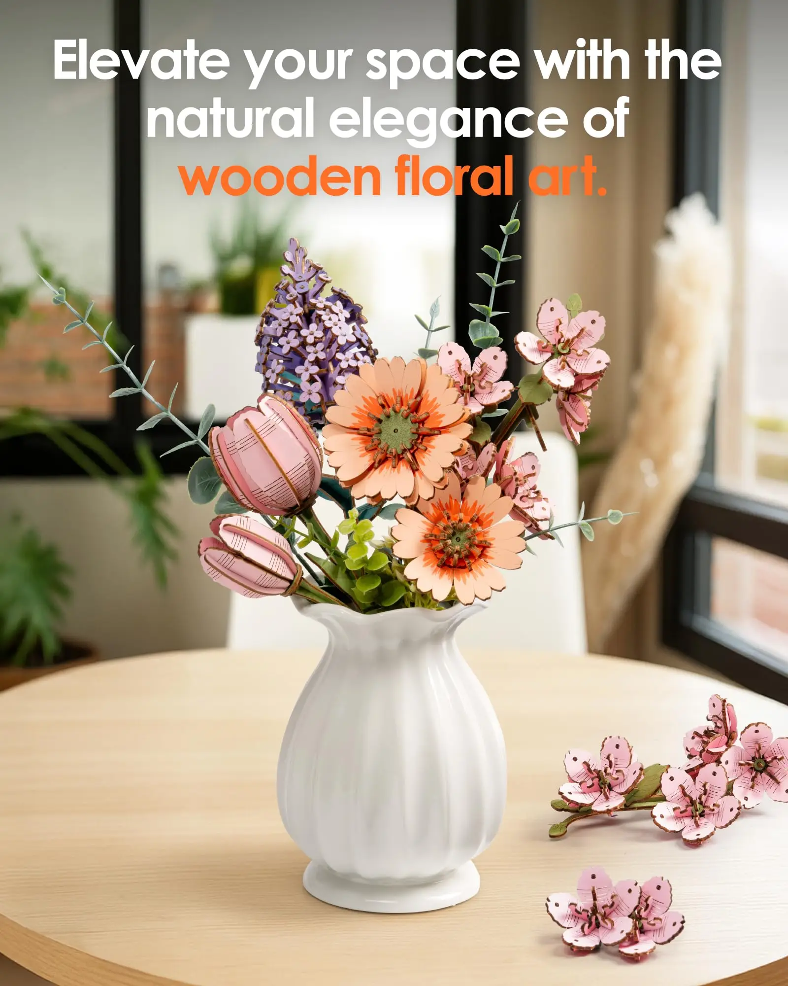 Robotime Rowood DIY 3D Wooden Puzzle for Women Family Home Decoration Building Block Kits Christmas Gifts Sakura Gerbera Daisy