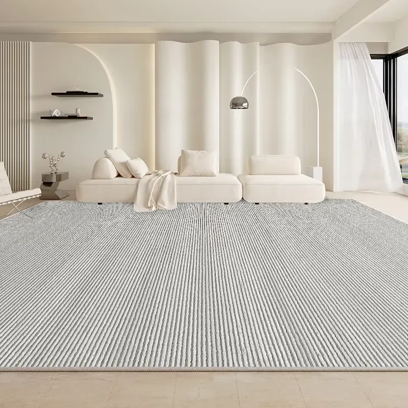 Simple Home Bedroom Plain Bedside Rug Light Luxury Non-Slip Easy-Care Full-Stripesd Carpet Carpet for Living Room