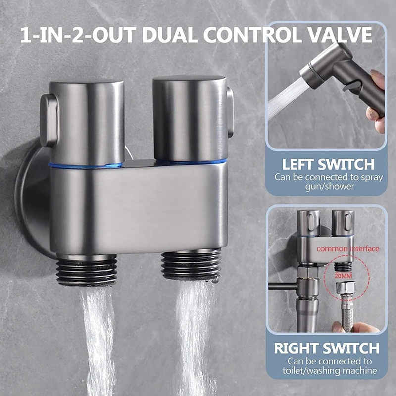 Hot 1-In-2-Out Dual Control Valve Mini Multi-Function Faucet Mini Shower Pressure Bathroom Faucet Kit For Bidet And Shower