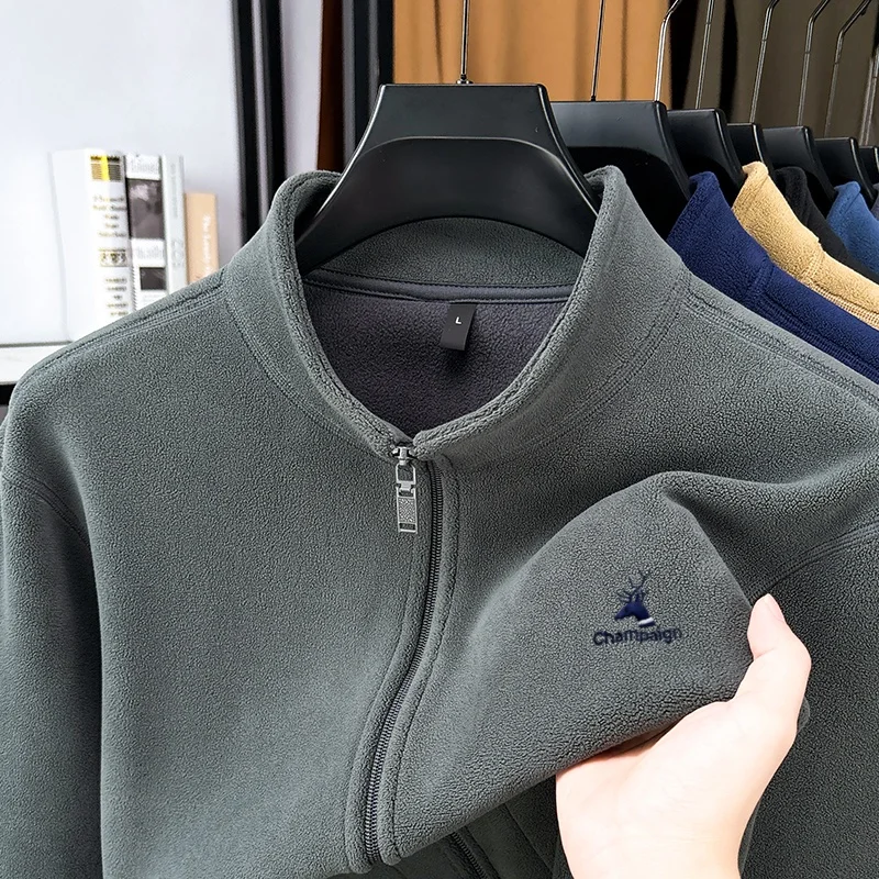 

Men's long sleeved winter new fashion double-sided velvet comfortable luxury warm exquisite brand embroidered zipper jacket