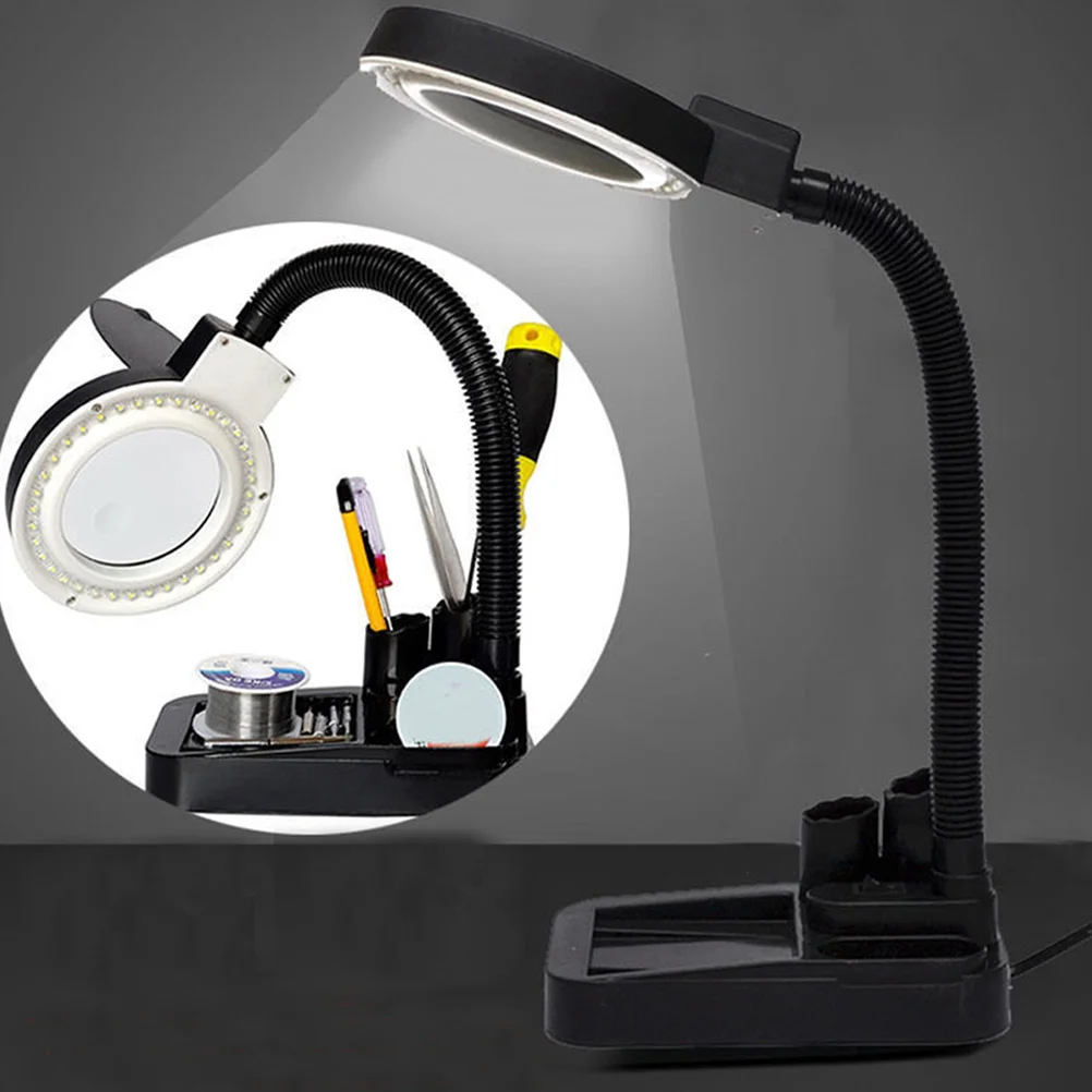 

LED Magnifier Table Lamp Black Electronic Energy Saving Desktop Lamp Adjustable 306 Degree Lighting for Engineering