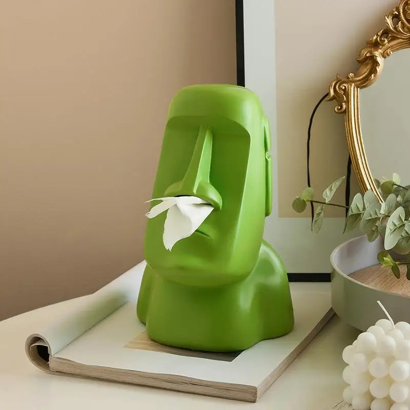 Moai Papier Tissue Box Decor Eiland Monoliet Beeld Persoonlijkheid Steen Figuur Sculptuur Huis Tissue Houder Servetten Organizer Case