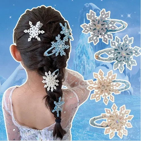 2PCS New Girls Lovely Hairpins Children Headwear Princess Snowflake  Hairgrip Hair Clips Barrettes Hair Accessories