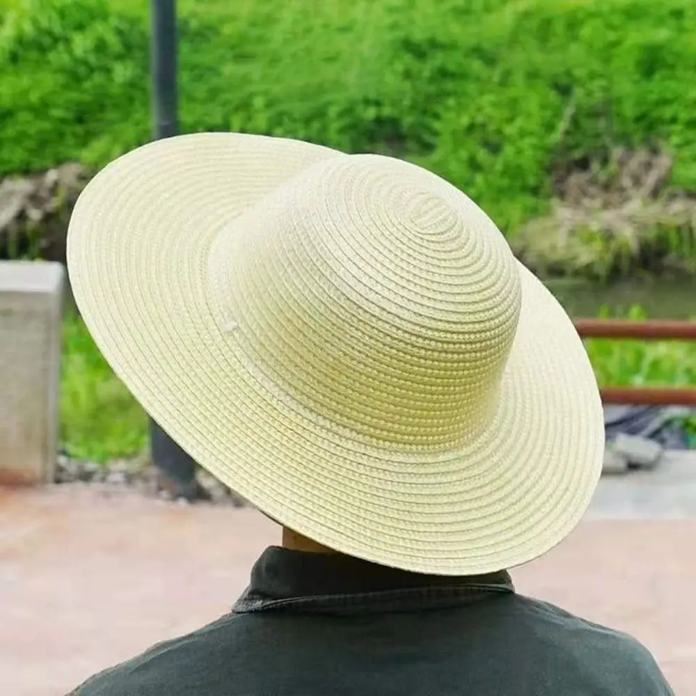 Simple Wide Brim Straw Hats Large With Windproof Rope UV Protection Cap Fishing Caps Beach