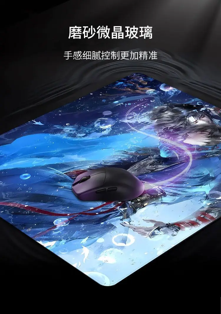 Anime Couple Micro Etching Glass Mouse Pad Game Pad Smooth Frosted Surface Waterproof Desk Tempered Large Multiple Size Optional