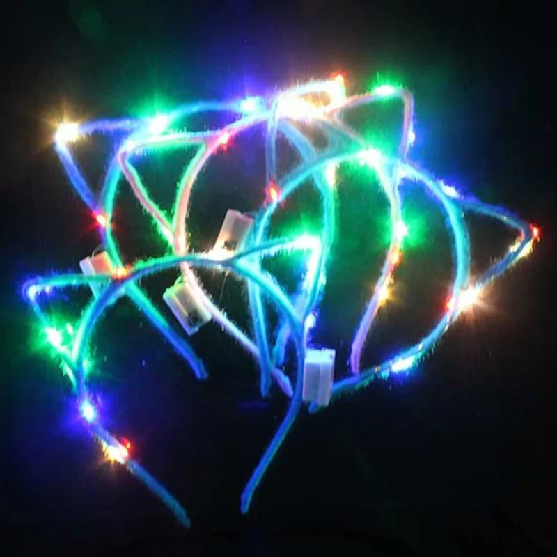 

10Pcs Random LED Cat Ears Headbands Light Up Headbands Cute Cat Hairbands For Party Concert