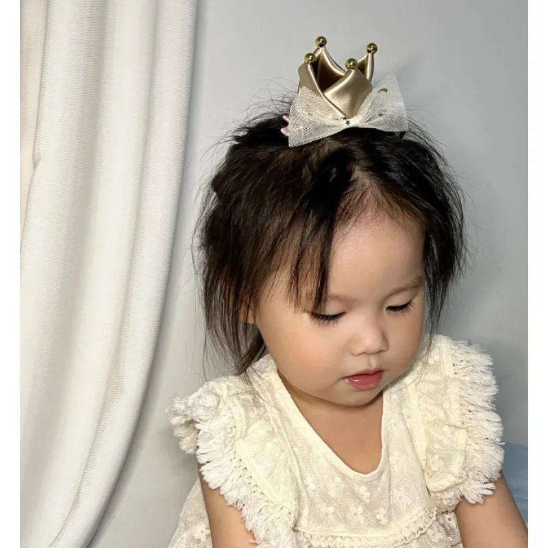 

New Silk Kids Crown Hair Clips with Bow Tulle Headwear for Baby Girl Birthday Party Photo Shoot Props Hair Clip Pin Accessories
