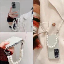 Per P60 Pro P60 Art Pearl Chain Crossbody Lanyard custodia per telefono per Huawei P50 Pro P40 Lite P30 P20 Cover posteriore in TPU trasparente morbido