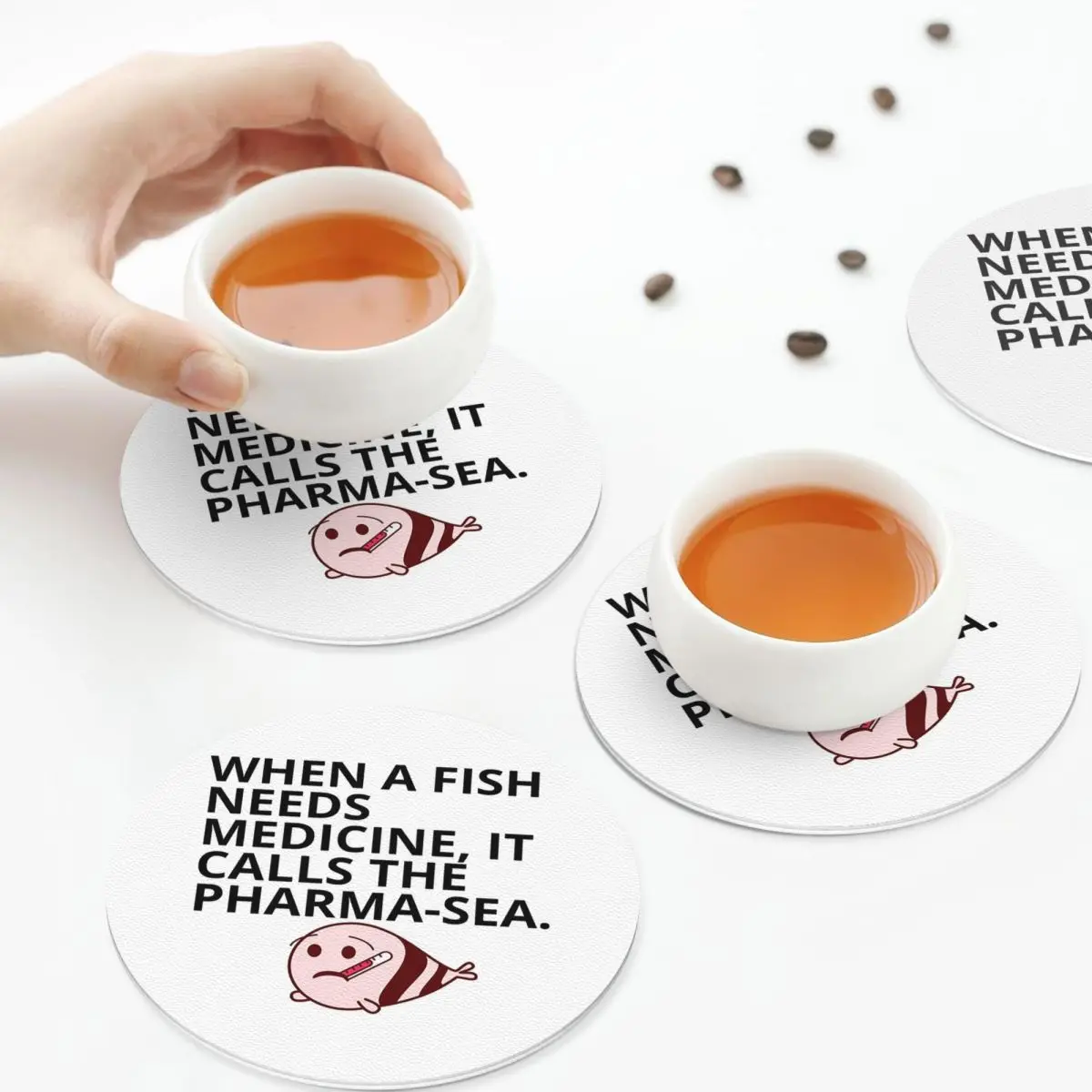 

Pharmacy Puns Coasters Leather Placemats Waterproof Insulation Coffee Mats For Home Kitchen Dining Pads Set of 4