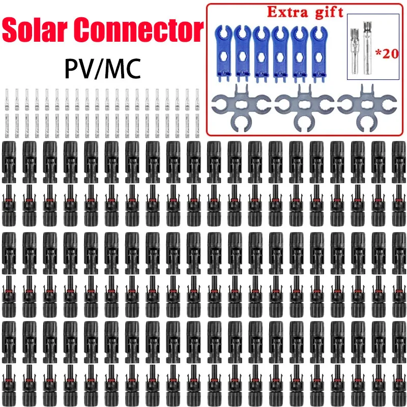 10/20/50/100/300/600Pcs Solar Connector PV Plug 1000V 30A DC Connectors Kit With Wrench for Photovoltaic PV/MC Cable 2.5/4/6mm²