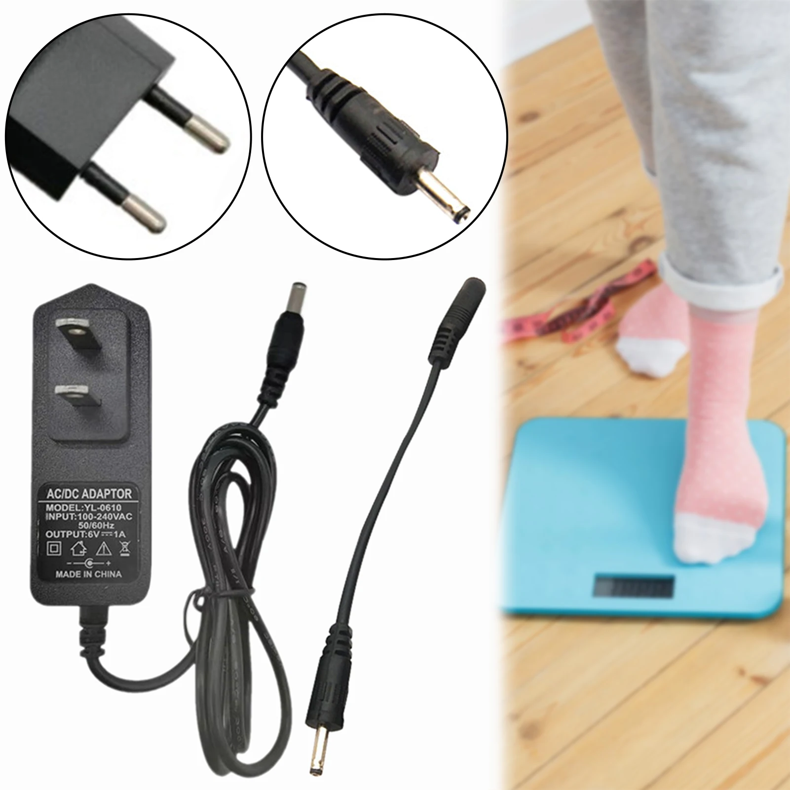 محول تيار متردد 6 فولت 1 أمبير إلى محول طاقة تيار مستمر 5.5/2.1 ملم مصدر طاقة عالمي لشريط LED