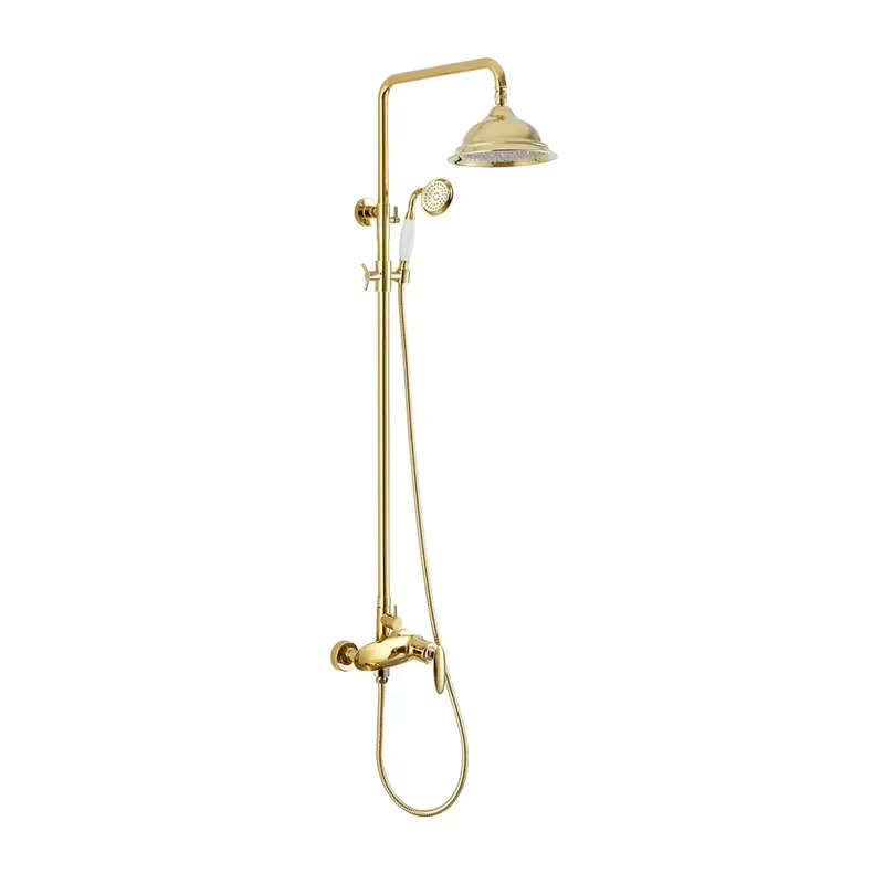 Golden Finished Solid Brass Shower Surface Mounted Hot and Cold Bathroom Shower Set With Bath Faucet