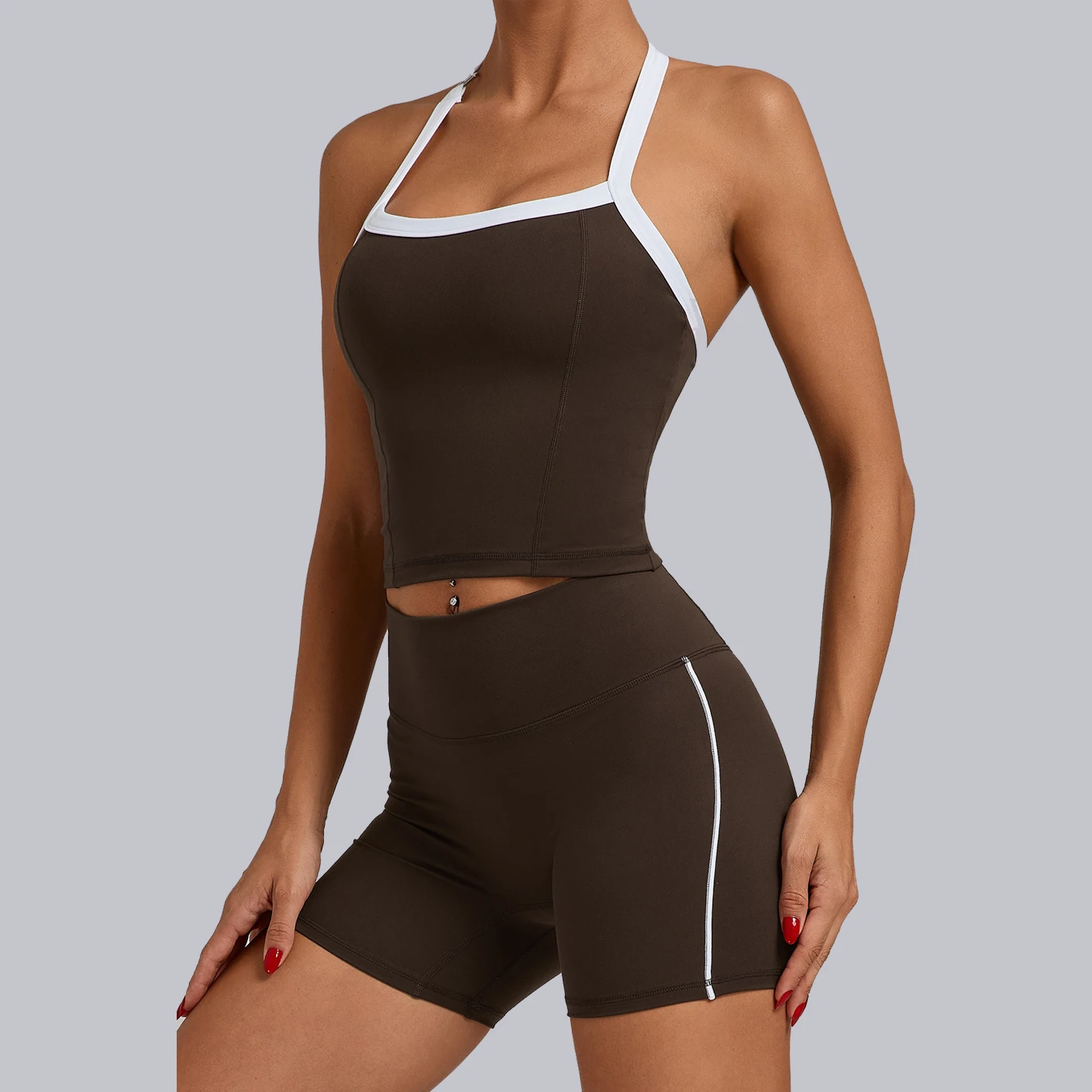 

2 Piece Yoga Set Gym Women Workout Clothing Summer Sleeveless Backless Top Fitness Sport Shorts Suit Women Sportwears