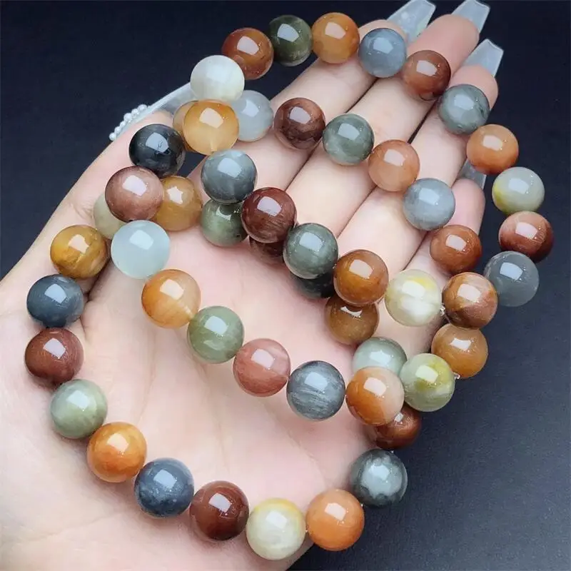 11MM Natural Colored Rabbit Hair Quartz Bracelet Fashion Reiki Gemstone Round Beads Jewelry Couple Holiday Gift 1PCS