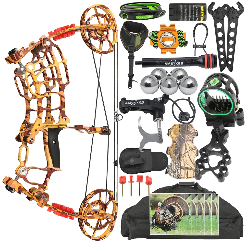 Hunting Target Dual Purpose Compound Bow for Arrow Steel Ball 30-55lbs 420FPS Adjustable for Adults Beginners Outdoor Use