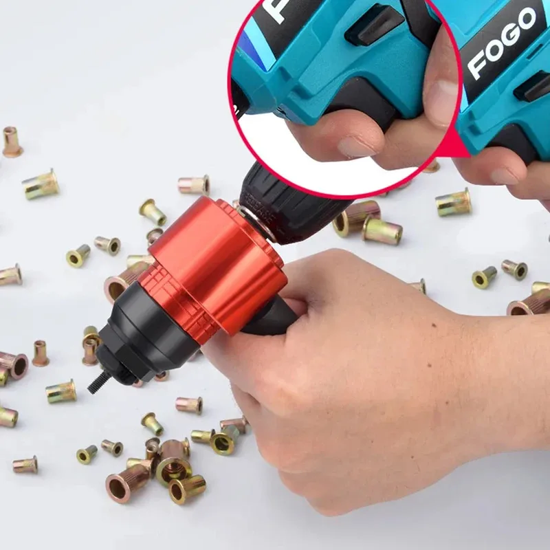 M3~M8 Electric Rivet Gun Removable Rivet Nut Tool Adapter with 100pcs Rivet Nuts for Electric Drill/Hand Wrench