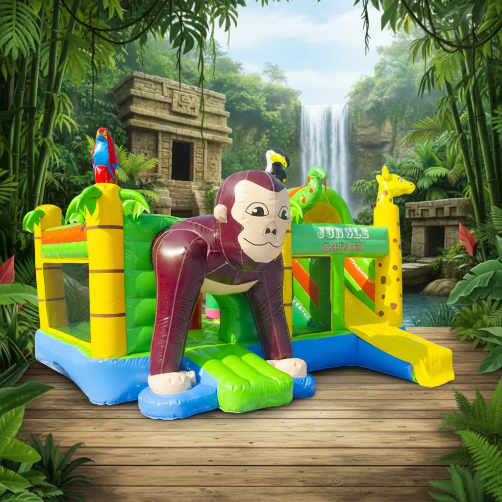 Monkey Theme Inflatable Playground Bounce Castle Bouncy House Slide Commercial Use PVC Material Easy Setup 500KG Capacity