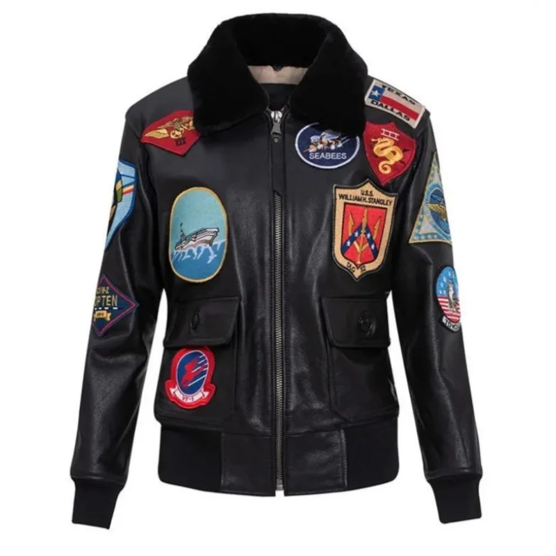 Black Autumn Leather Jacket Women Retro Style Plus Size 3XL Genuine Natural Cowhide Turn-Down Collar Military G1 Flight Coat