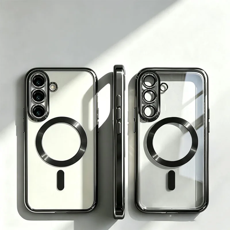 Transparent Plating Magnetic Wireless Charge Case for Samsung Galaxy S26 S25 S22 S21 Ultra Plus S24 S23 FE Lens Protection Cover view 4