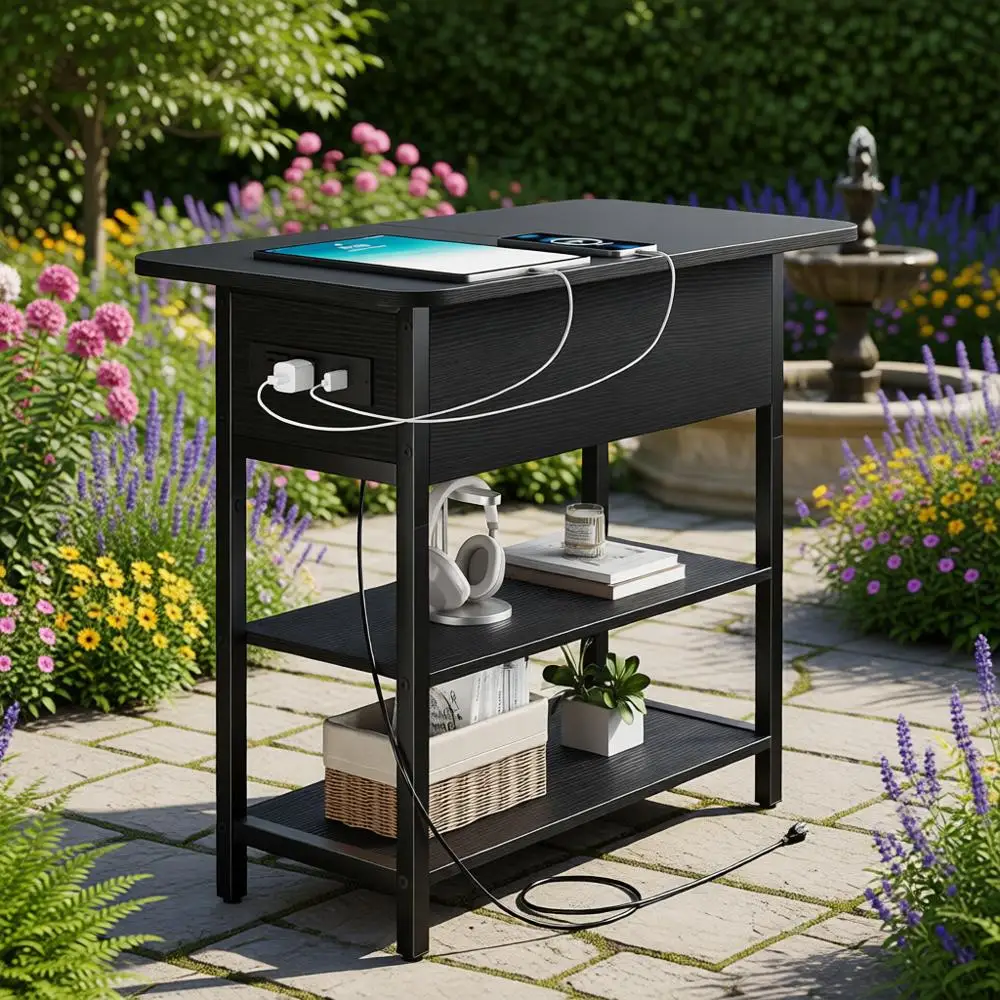 

Charging Station End Table with USB Ports and Outlets, Ideal for Living Rooms, Bedrooms, and Small Spaces