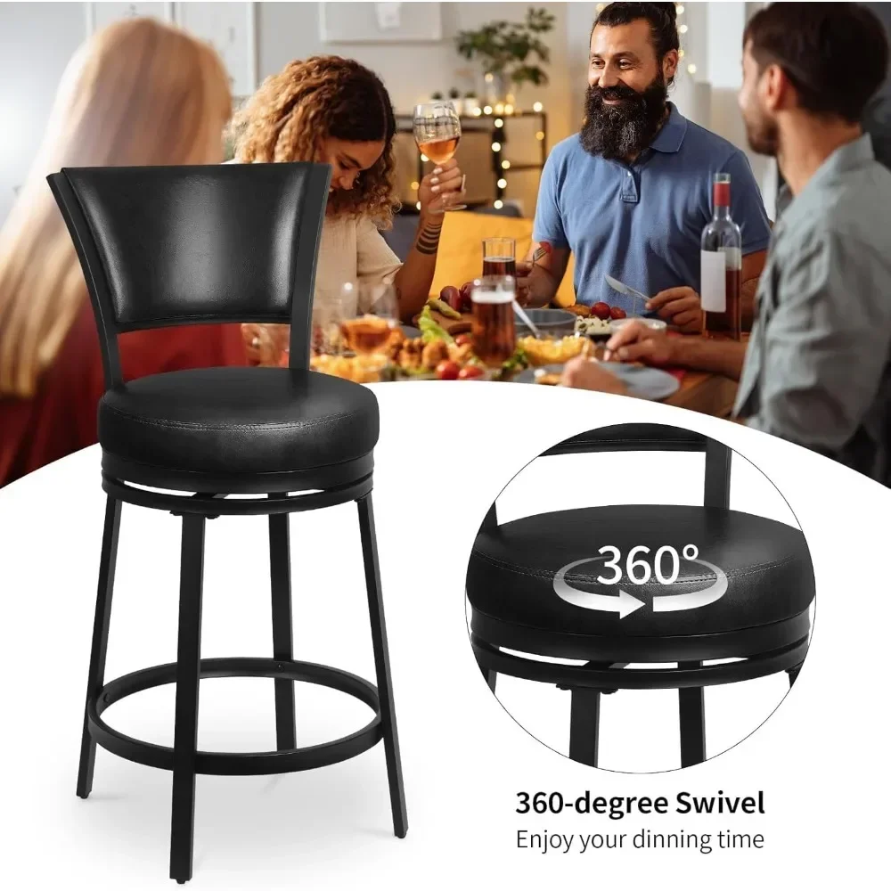 Bar Stools, 25" Swivel Bar Stools with Back, Counter Height Bar Stools Set of 2, Round Swivel Bar Chairs with Backs