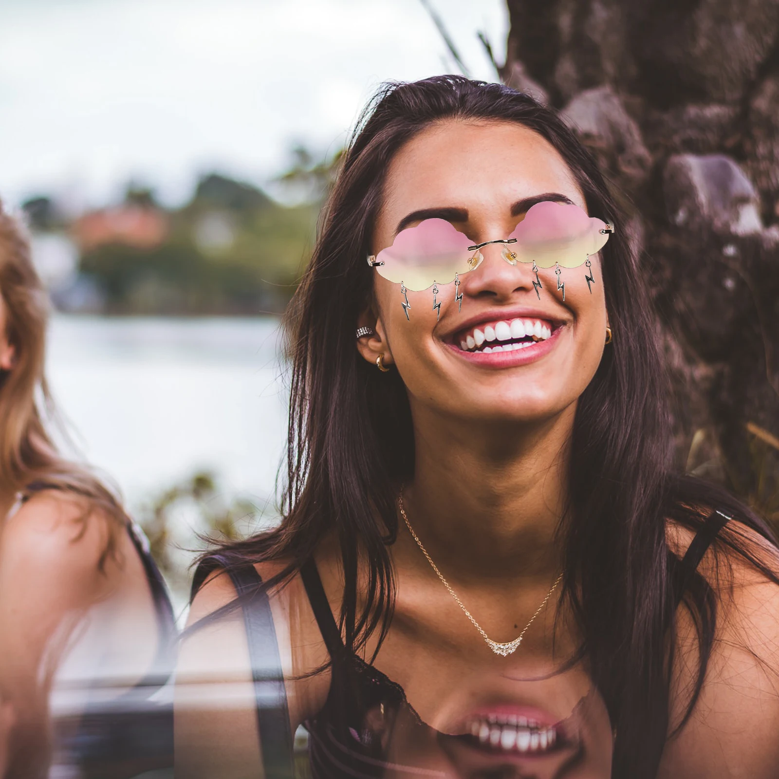 

Irregular Sunglasses Cloud Shaped Glasses Polarized Eyeglasses Props Fashion Unique Rimless Design Occasion Parties Festival