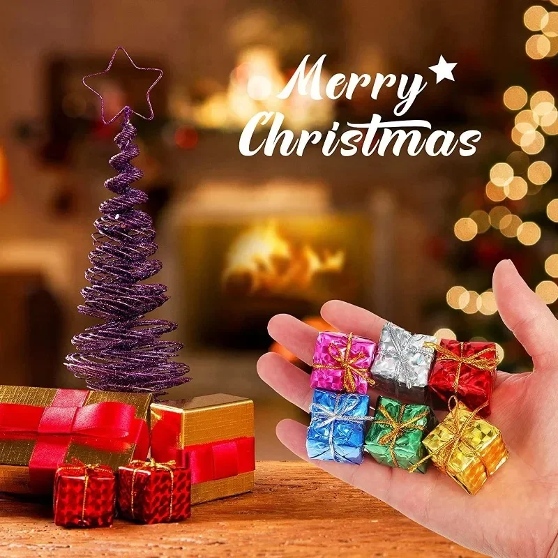 12/120PCS Christmas Mini Gift Boxes Ornaments Foam Present Box Colorful Candy Box Xmas Tree Hanging Pendant Party Home Decor