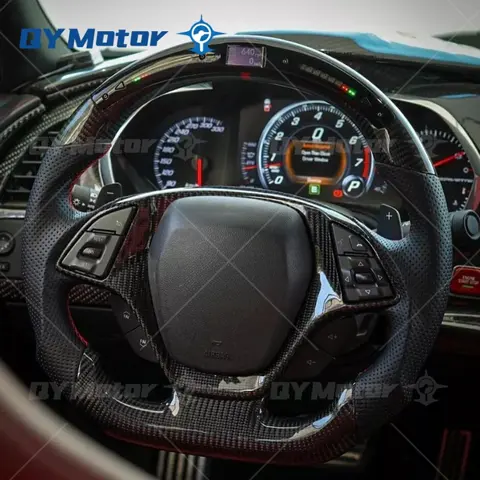 Led Display Real Carbon Fiber Perforated Leather Steering Wheel For Chevrolet Corvette C7  2014 2015 2016 2017 2018