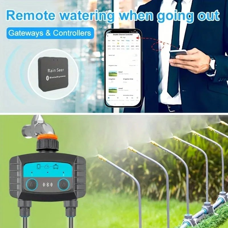 Smart Sprinkler Timer WiFi Bluetooth Timer per l\'acqua a 2 vie irrigazione da giardino Smart elettrovalvola telecomando per telefono Wireless