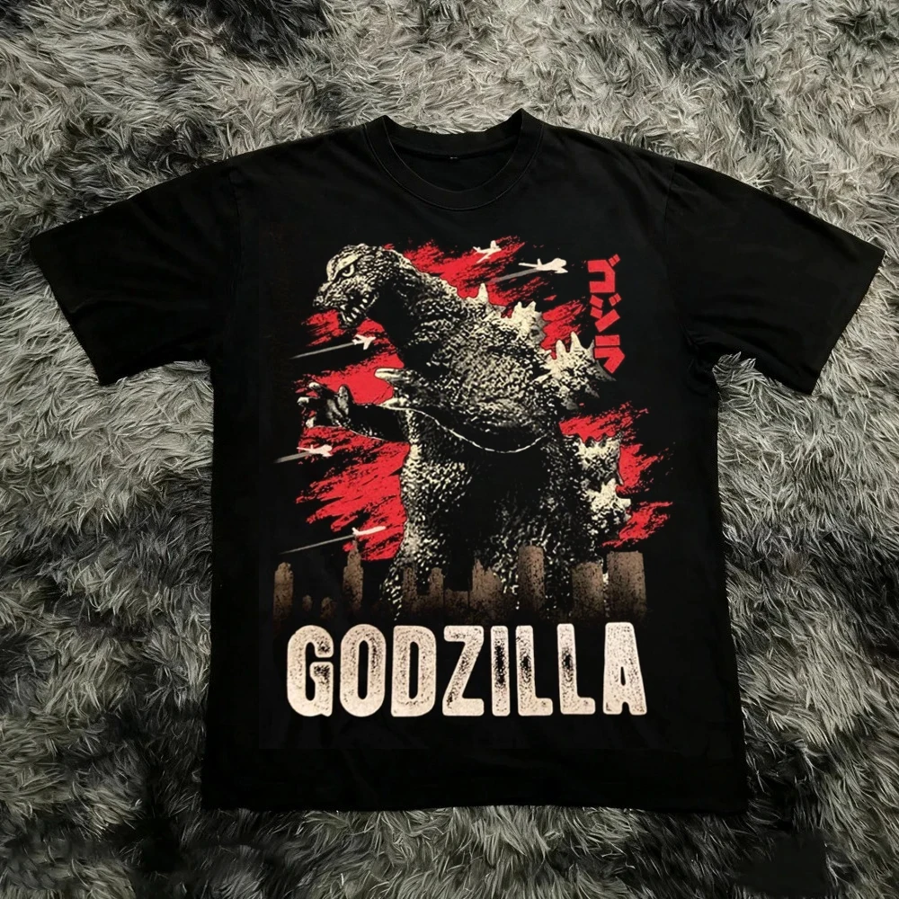 Godzilla Inspired Kaiju Monster Retro Graphic Print T-Shirt Men Women Cotton Oversized Couple Harajuku Casual Streetwear Tops - view 6