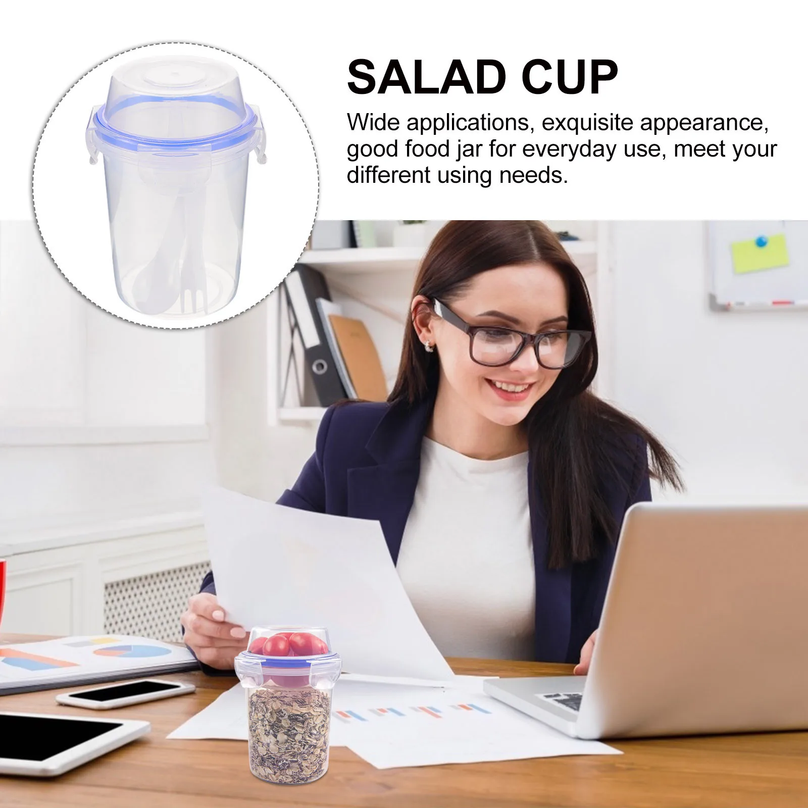 قطعتان من حاويات الشوفان بين عشية وضحاها مع ملعقة، ضيق ممتاز ومضاد للتسرب وخفيف الوزن ومحمول ومناسب للمدرسة في مكان العمل المنزلي