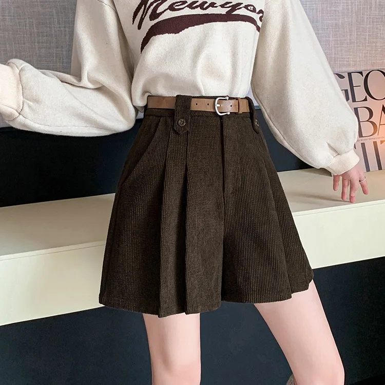 سروال قصير نسائي على شكل حرف a تنورة سروال عالي الخصر مستقيم الساق ort سروال خريف شتاء جديد Sle بنطال غير رسمي واسع الساق