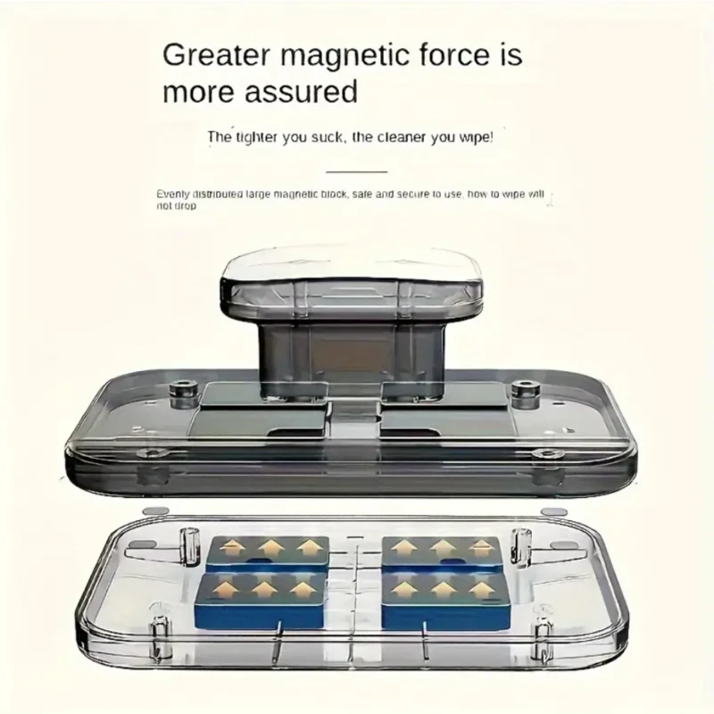 Double-Sided Magnetic Window Cleaner for 3-10mm Glass, ABS Anti-Pinch Design with Safety Rope, Handheld High-Rise Cleaning Tool