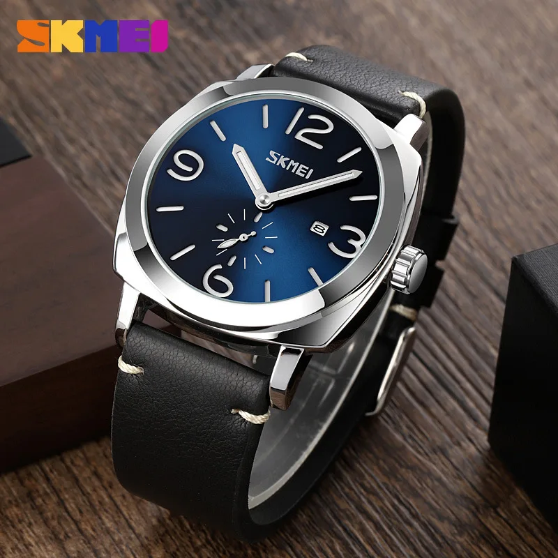 SKMEI العلامة التجارية الأعلى كوارتز ساعات المعصم للرجال مقاوم للماء مقاومة للصدمات بولي Leather حزام من الجلد تاريخ ساعة رجالي Masculino 9305